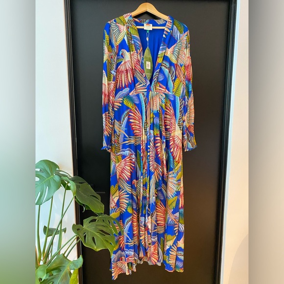 FARM Rio Dresses & Skirts - FARM Rio Blue Tropical Maxi Dress with Multicolor Leaf Print